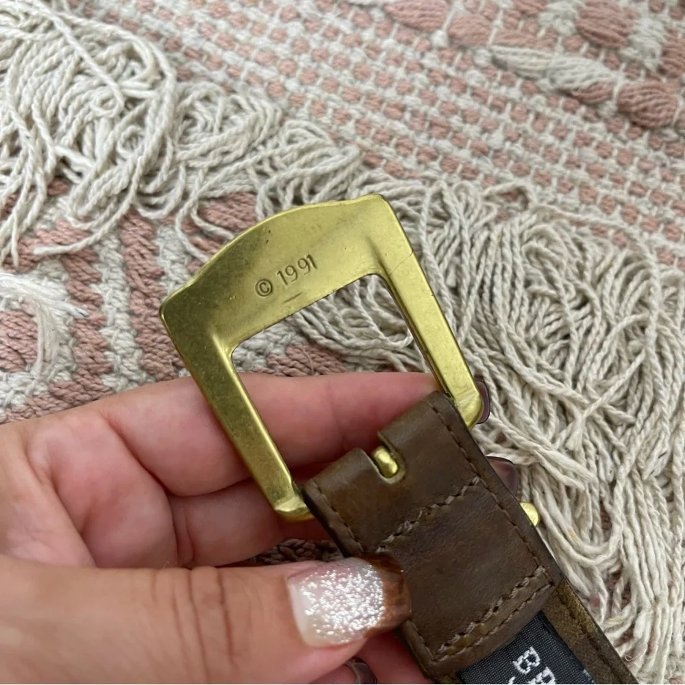Vintage Brown Leather Belt with Brass Buckle - Picture 8 of 15